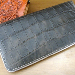 Real leather wallet/Embossing Kip leather/Crocodile pattern 第1張的照片