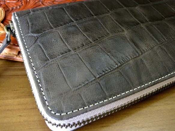 Real leather wallet/Embossing Kip leather/Crocodile pattern 第2張的照片