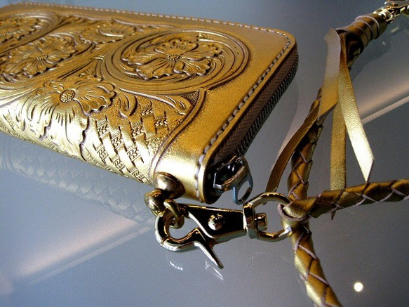 訂製 Real leather wallet/gold 24carats fine coated/Carving 第2張的照片