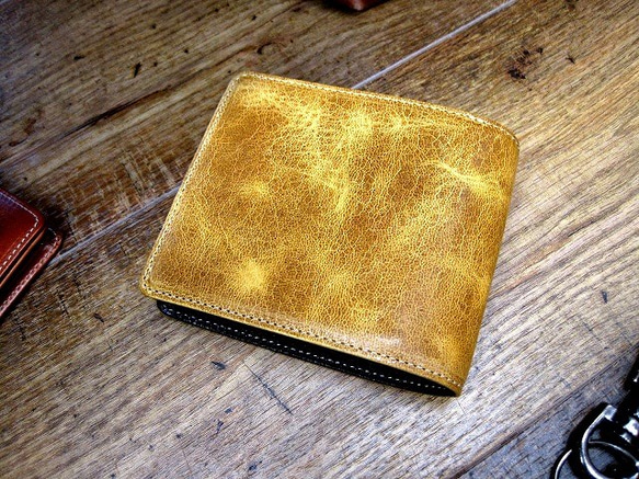 Real leather wallet/Buffalo and Kip Leather/Mustard 第1張的照片