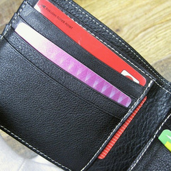 本革二つ折財布 ポケットたくさん多機能！ ワックスバッファロー(水牛革) マスタード×ブラック 4枚目の画像