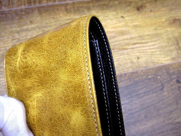 Real leather wallet/Buffalo and Kip Leather/Mustard 第8張的照片