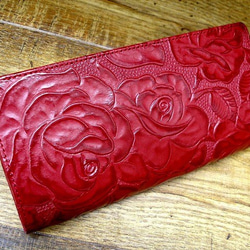 Real leather wallet/Embossing Steer leather/Rose pattern 第1張的照片