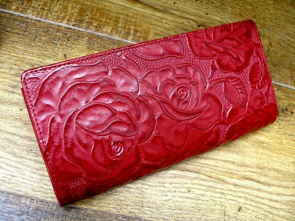 Real leather wallet/Embossing Steer leather/Rose pattern 第1張的照片