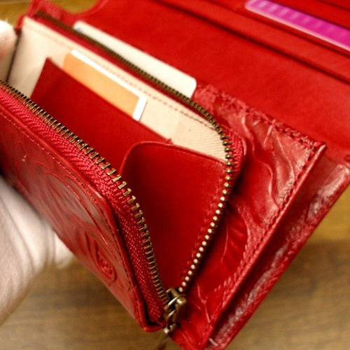 ハンドメイドレザークラフトHeartbeat長財布牛革赤色長財布牛レース編赤色 本革長財布 シンプルな折財布 薔薇柄型押ステアレザー(成牛革