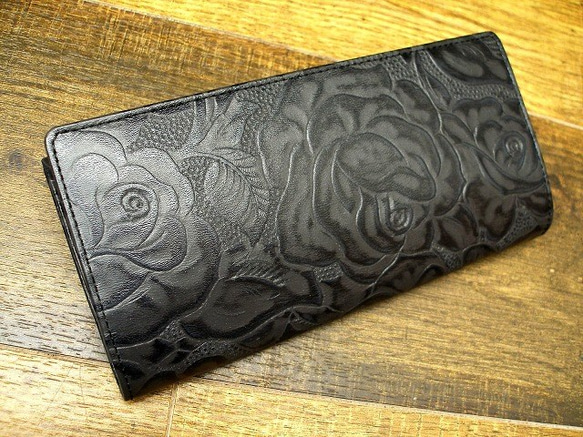 Real leather wallet/Embossing Steer leather/Rose pattern 第1張的照片