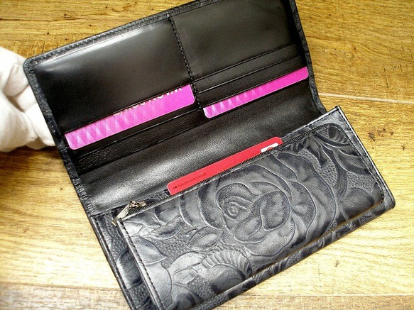 Real leather wallet/Embossing Steer leather/Rose pattern 第2張的照片