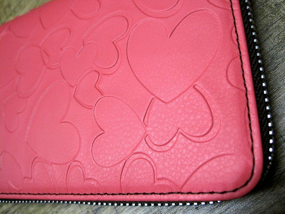 Real leather wallet/Embossing Kip/heart shape pattern 第2張的照片