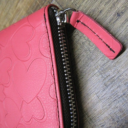 Real leather wallet/Embossing Kip/heart shape pattern 第3張的照片