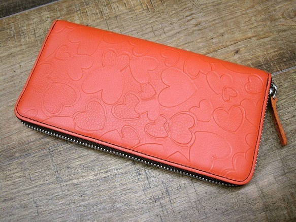 Real leather wallet/Embossing Kip/heart shape pattern 第1張的照片