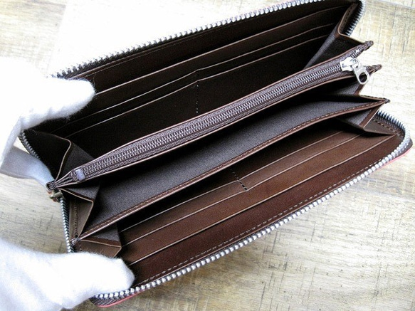 Real leather wallet/Embossing Kip/heart shape pattern 第4張的照片