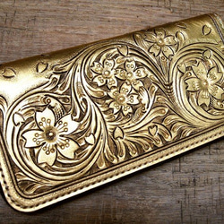 訂製 Real leather wallet/gold 24carats fine coated/Carving 第5張的照片