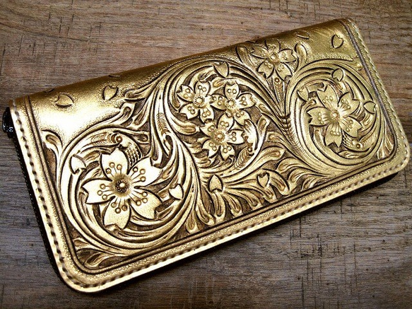 訂製 Real leather wallet/gold 24carats fine coated/Carving 第5張的照片