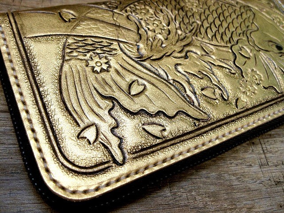 訂製 Real leather wallet/gold 24carats fine coated/Carving 第3張的照片