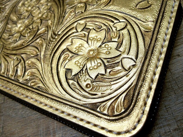 訂製 Real leather wallet/gold 24carats fine coated/Carving 第6張的照片