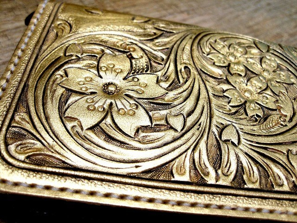 訂製 Real leather wallet/gold 24carats fine coated/Carving 第7張的照片