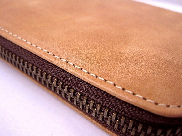 Real leather wallet/Steer leather/sand beige 第5張的照片