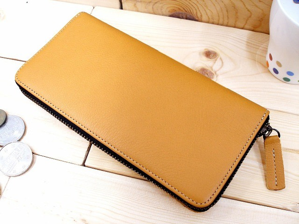 Real leather wallet/Steer leather/bright yellow 第1張的照片