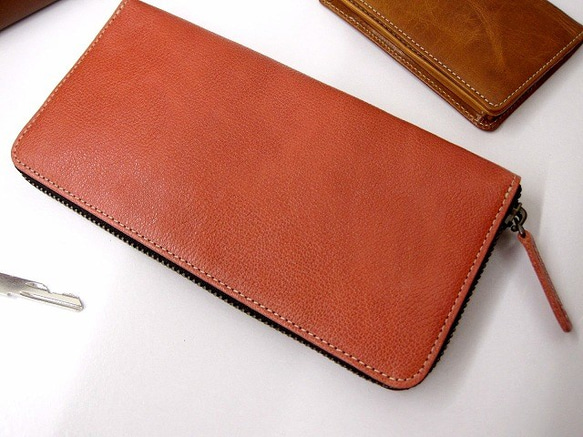 本革　レザー長財布/ラウンドファスナー/牛革/マーブル/キャメルブラウン 本革 レザー長財布/ラウンドファスナー/牛革/マーブル/キャメル