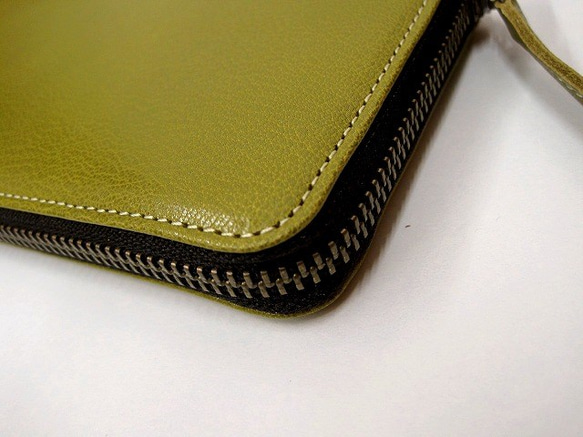 Real leather wallet/Goat leather/grassgreen 第2張的照片