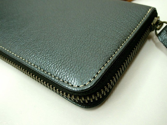 Real leather wallet/Goat leather/metalic green 第2張的照片