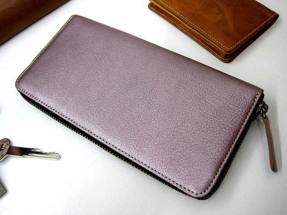 Real leather wallet/Goat leather/metalic purple 第1張的照片