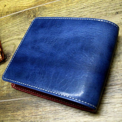 Real leather wallet/Goat and Kip Leather/Blue & Red 第1張的照片