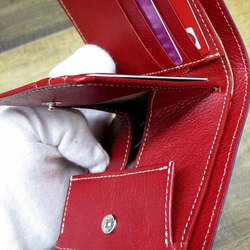 本革二つ折財布 ポケットたくさん多機能！ ワックスゴート(山羊革) ブルー×レッド 5枚目の画像