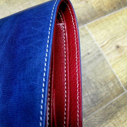 Real leather wallet/Goat and Kip Leather/Blue & Red 第8張的照片