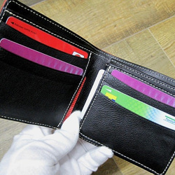 Real leather wallet/Goat and Kip Leather/Red & Black 第2張的照片