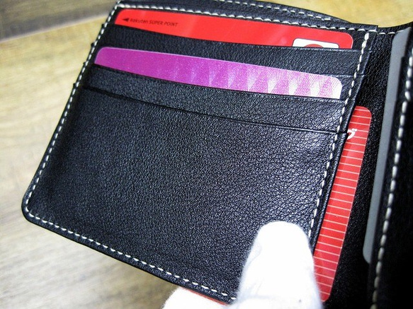 Real leather wallet/Goat and Kip Leather/Red & Black 第4張的照片