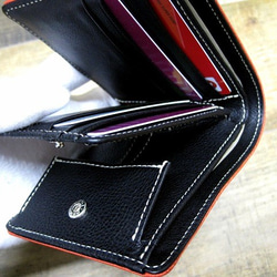 Real leather wallet/Goat and Kip Leather/Red & Black 第5張的照片