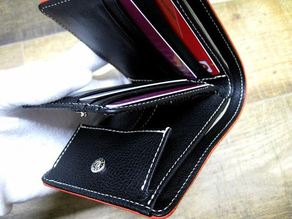 Real leather wallet/Goat and Kip Leather/Red & Black 第5張的照片