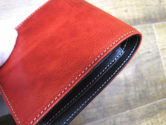 Real leather wallet/Goat and Kip Leather/Red & Black 第8張的照片