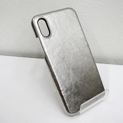 【受注生産】プラチナ箔貼りの本革スマホカバー iPhone用 6枚目の画像