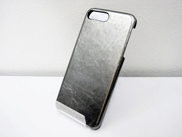 【受注生産】プラチナ箔貼りの本革スマホカバー iPhone用 1枚目の画像