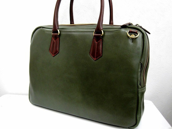 Real leather bag/Steer leather/Olive Green 第9張的照片