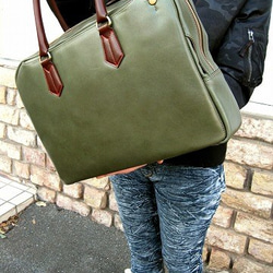 Real leather bag/Steer leather/Olive Green 第10張的照片