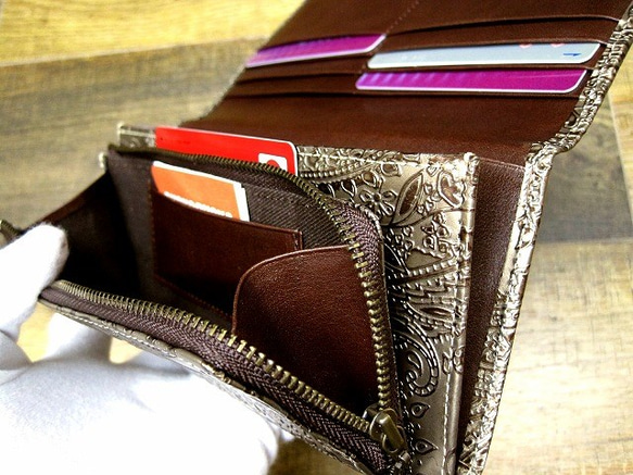 Real leather wallet/Embossing Steer leather/Paisley pattern 第6張的照片