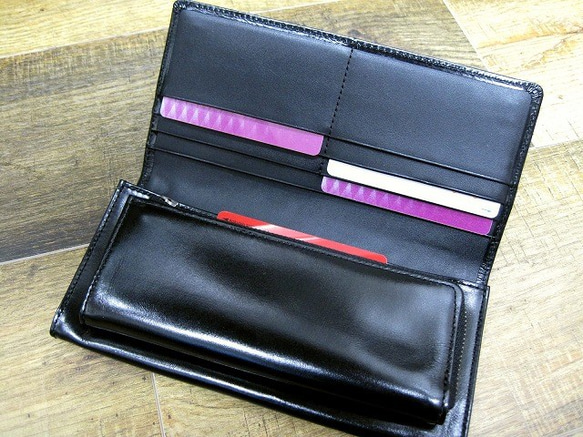 Real leather wallet/Kip leather/Black 第2張的照片