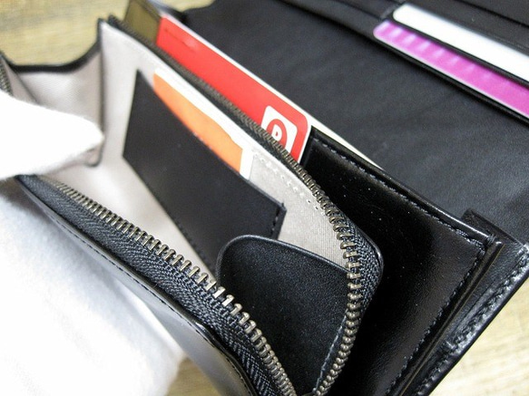 Real leather wallet/Kip leather/Black 第6張的照片