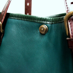 Real leather tote-bag/Steer leather/Green 第3張的照片