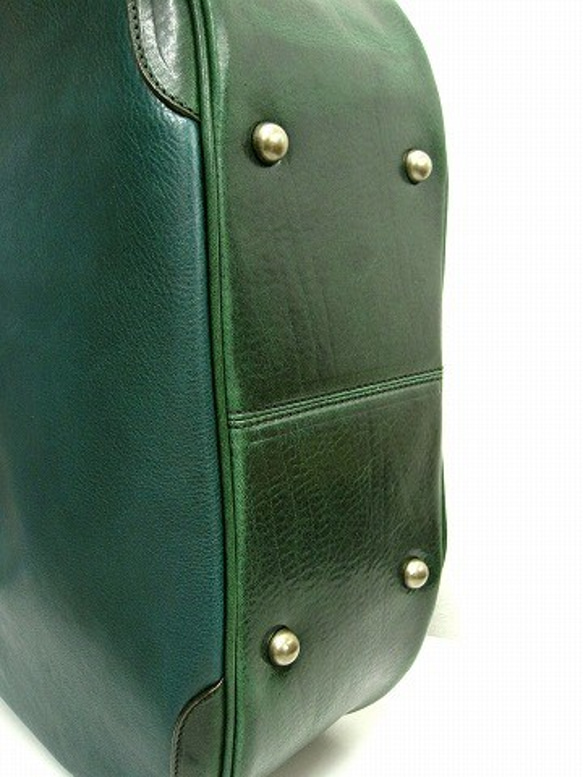 Real leather tote-bag/Steer leather/Green 第4張的照片