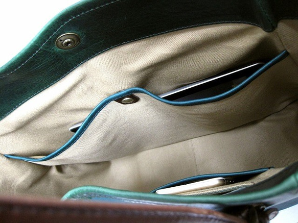 Real leather tote-bag/Steer leather/Green 第6張的照片