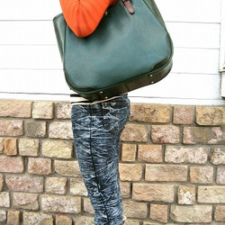 Real leather tote-bag/Steer leather/Green 第8張的照片