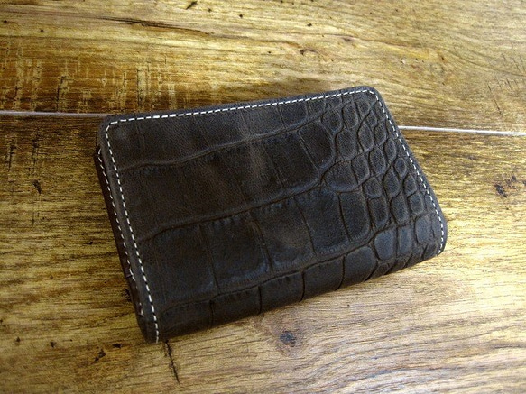 Real Goat leather card case/Embossing/Crocodile pattern 第5張的照片