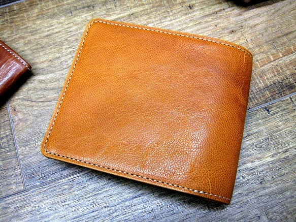 Real leather wallet/Goat and Kip Leather/Camel & Brown 第1張的照片