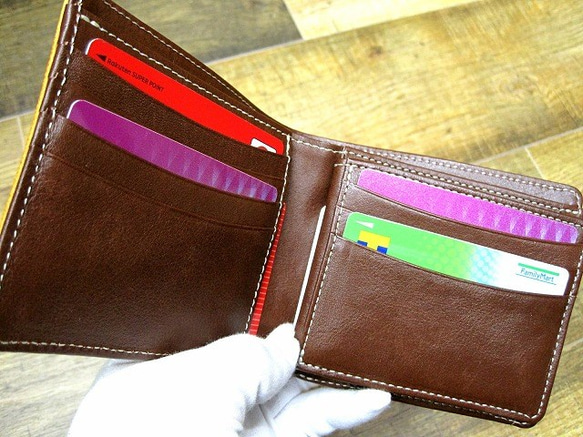 Real leather wallet/Goat and Kip Leather/Camel & Brown 第2張的照片