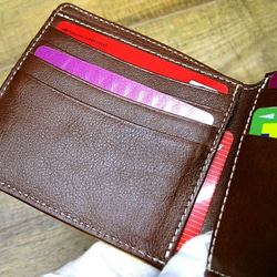 Real leather wallet/Goat and Kip Leather/Camel & Brown 第4張的照片