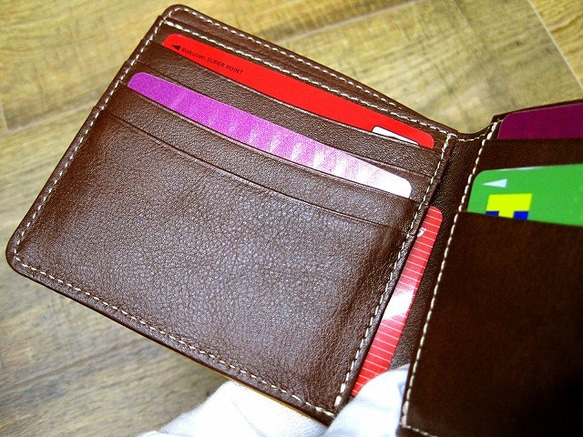 Real leather wallet/Goat and Kip Leather/Camel & Brown 第4張的照片